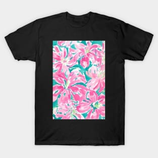 Lilly-Inspired Pink and Green Watercolor Floral T-Shirt